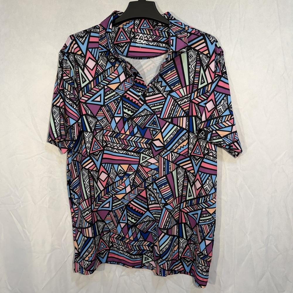 Deolax Geometric Polo Shirt Mens Large L Performance Golf Aztec Navajo